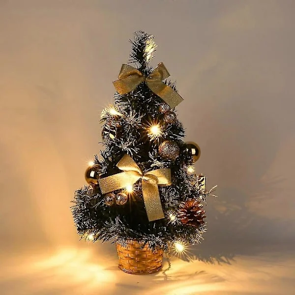 Small Christmas Tree with Lights, 40 cm Pre-lit Christmas Tree Battery Operated for Christmas Home School Office Decorations Gold