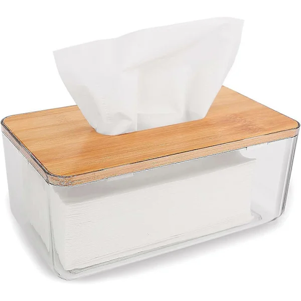 Servetthållare, Servettlådor, Rektangulär Servettdispenser med Bambulock, Träservettlåda (L)