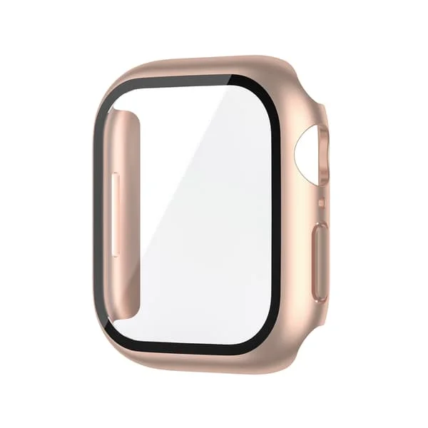 Suojakotelo Apple Watch Series 1 / 2 / 3 38mm karkaistulla lasinäytönsuojalla (ruusukulta)