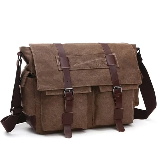 Shoulder Bag, Messenger Bags for Men, 16 Inch Vintage Military Canvas Laptop Bag for Work and School, Multiple Pockets.