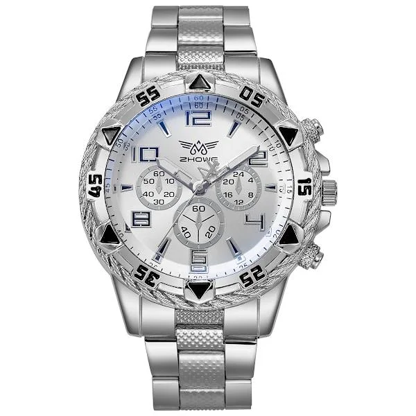 Men's Quartz Watch Fashion Stainless Steel Chronograph Business Watches for Men Silver, AB