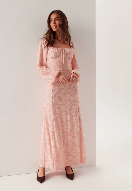 BUBBLEROOM - Floral Structure Dress - Ljusrosa - Klänning Bröllopsgäst