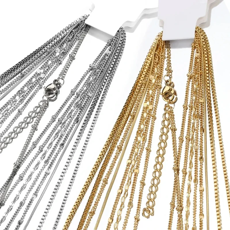 AliExpress - 10 Stück 5 Stück Edelstahl-Perlenketten-Halskettenketten für DIY-Schmuckherstellung, 45 cm + 5 cm Kette mit Karabinerverschlüssen, kein 