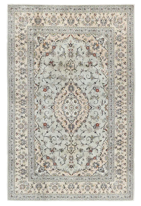 Hand Knotted Oriental Kashan Rug 200X301 Grey/Dark Yellow