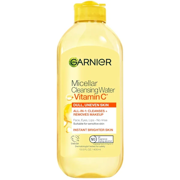 Garnier Micellar Water med C-vitamin, Ansigtsrens og Makeupfjerner, Lysnende og Fugtgivende, Til Alle Hudtyper, Vegansk, Dyrevenlig, 400 ml