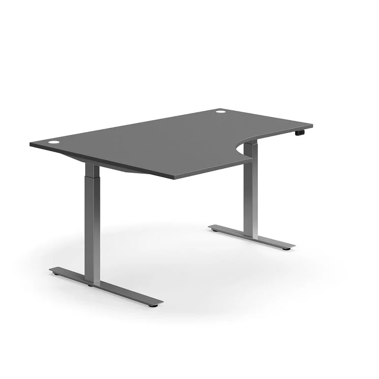 Hörnskrivbord FLEXUS, höj- och sänkbart, 1600x1200 mm, silver/grå