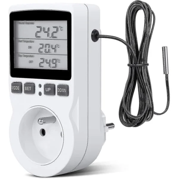 Digital / Varme- og Kjøletermostatkontakt LCD temperaturregulator, 230v For drivhus Temperaturregulator/terrarium termostat (kontakt)
