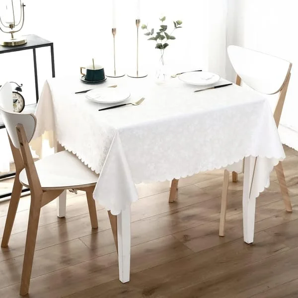 Waterproof Vinyl Tablecloth, Square Heavy Duty Tablecloth, Wipeable Tablecloth for Kitchen and Dining Room (White, 137 x 137 cm)