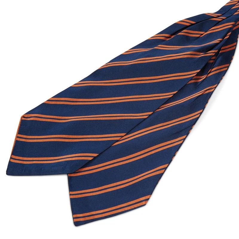 Orange Twin Stripe Navy Silk Cravat for Men