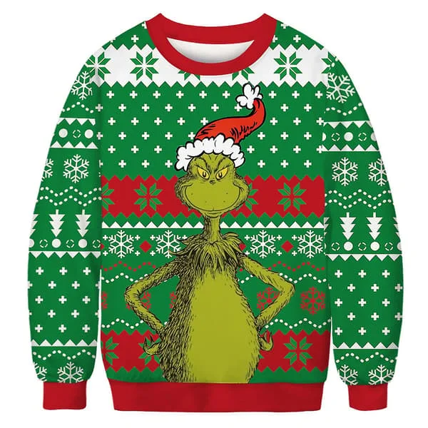 [LCS] Herr Dam Långärmad Grinch Tröja Ful Tröja Jultopp
