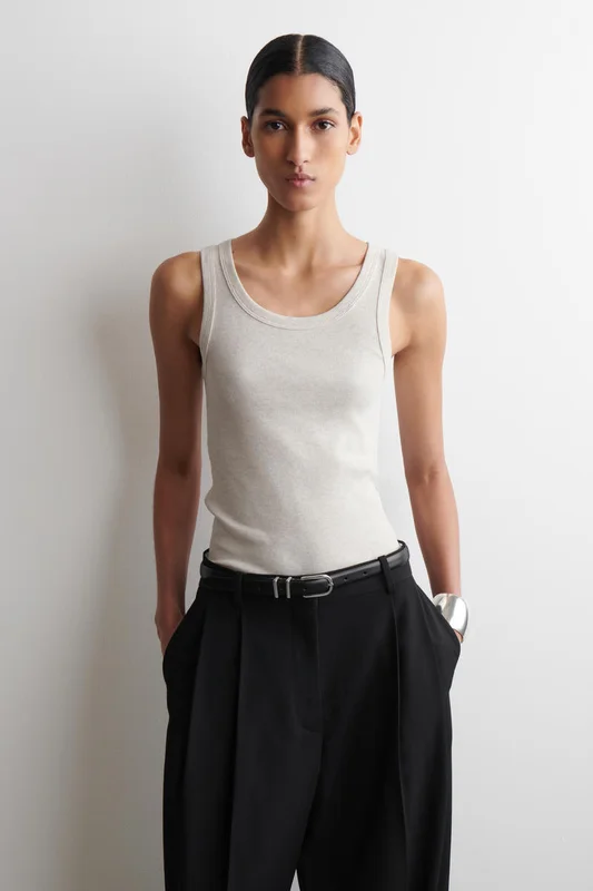COS Women's Ribbed Cotton Tank Top in Beige