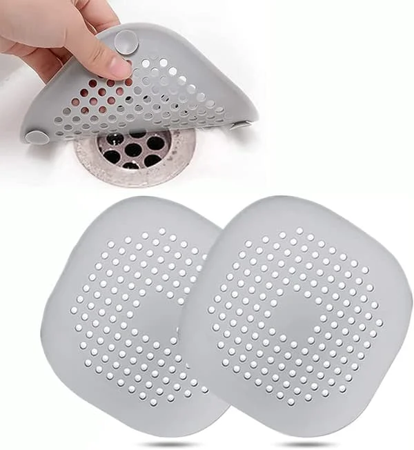 Diskho Sil Silikon Set 2 Delar - Silikon Diskbänksfilter för Badrum och Kök - Grått Vattenavloppsskydd med Sil - Universal Sifon P
