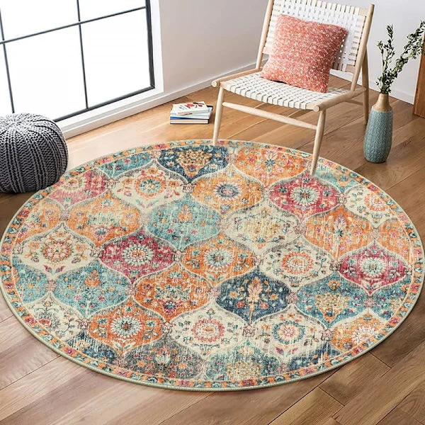 Pyöreä matto Vintage Boho -matto Pestävä puuvillamatto Mandala -kuvioitu matto Makuuhuoneeseen Olohuoneeseen Ruokasaliin Keittiöön Sisätiloihin