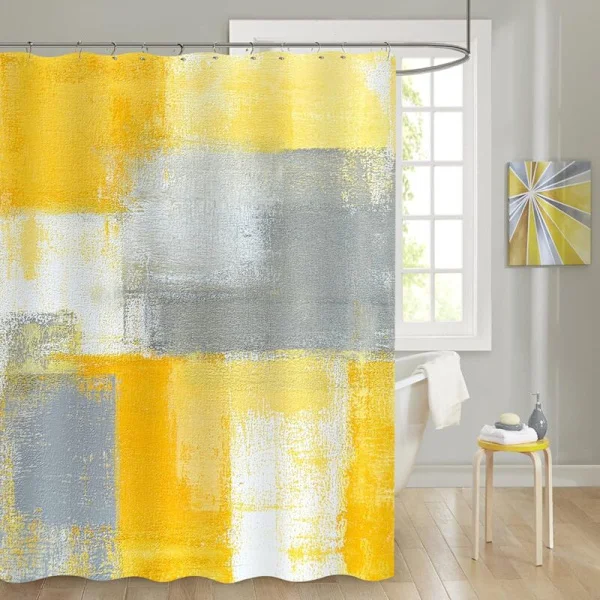 Yellow Shower Curtains for Rustic Abstract Bathroom Decor, Mustard Yellow Gray Artistic Brush Style Bathtub Decor, 72x72