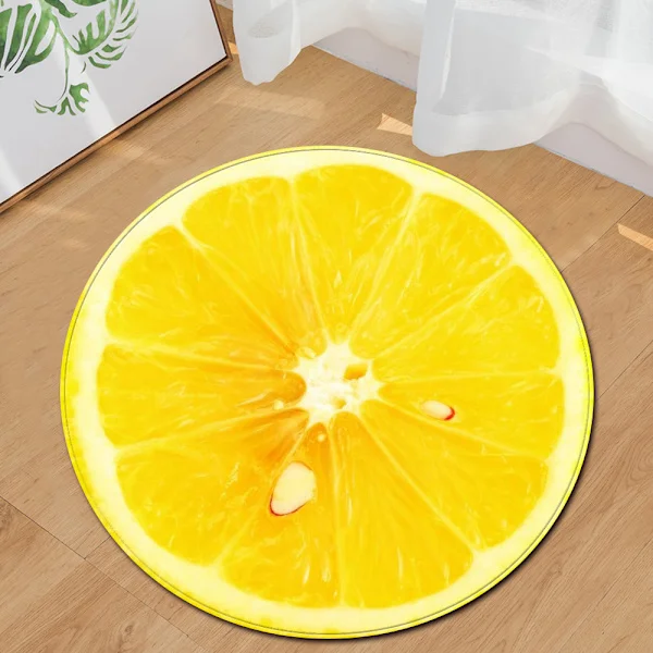 Söt Rund Dörrmatta Citron Vattenabsorberande Badrumsmatta Badrumsmatta Mjuk Halkfri Golvmatta Entrédörrmatta Badrumsmatta (80cm) 【GKS】