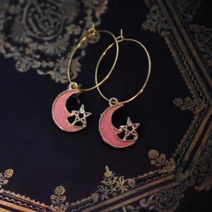 Örhängen Rosa måne med stjärna