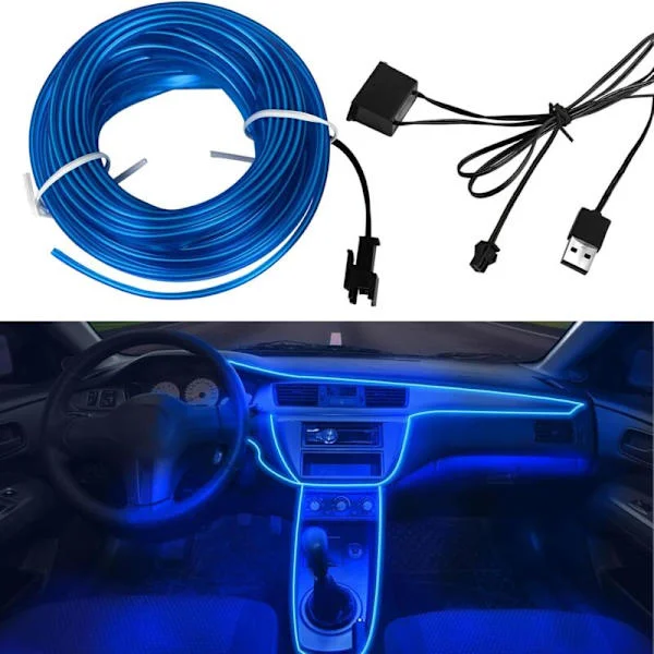 5m Bilinteriørbelysning, LED Bilinteriør, 5v El Wire LED Lysstripe for Bilinteriør, Bilinteriør LED Strip Lys Wire, Auto Interiør LED Strip