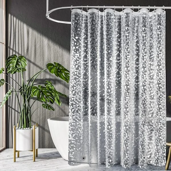 Genomskinligt duschdraperi 180 x 180 cm, EVA 3D kullersten tyngd plast badrum duschdraperi med 3 stora magneter, transparent.
