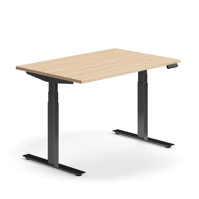 Skrivbord QBUS, höj- och sänkbart, 1200x800 mm, svart, ek