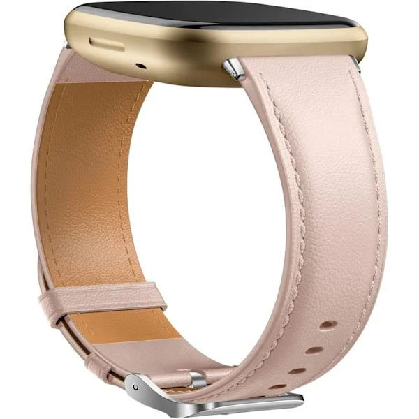 Lærreim Kompatibel med Fitbit Versa 3/Fitbit Sense 2/Sense Reim, Ekte Lær Elegant Erstatningsreim, Lys rosa