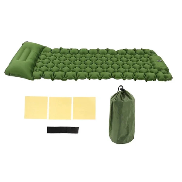 Camping Sleeping Pad Built-in Arc Pillow Foot Inflatable Lightweight Portable Sleeping Mat with Pump for Outdoor Olive Green