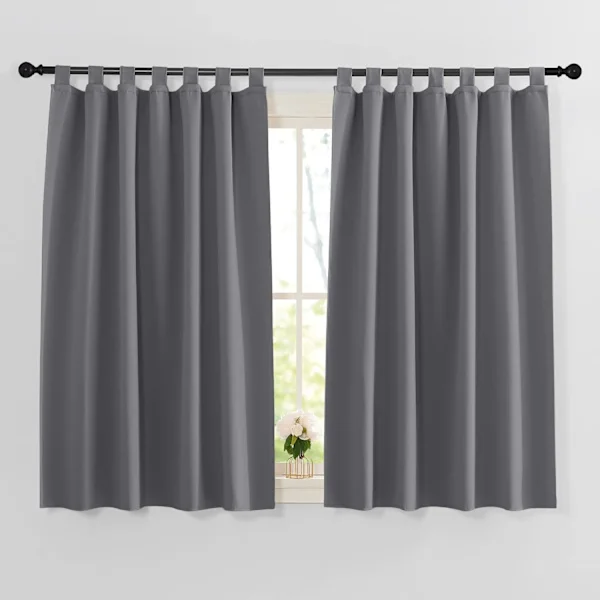 Mørklægningsgardin - Grå gardiner med stropper til køkken soveværelse, moderne, varmeisolerende B 100 x H 130 cm Grå