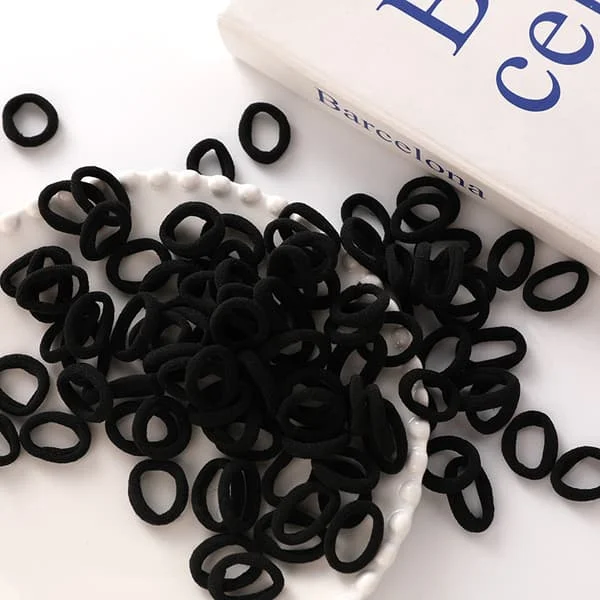 100 st hårband Mini sömlösa svarta hårband Mjuka elastiska hästsvanshållare Hårband