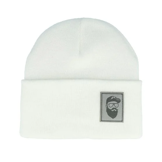Bearded Man - Cap Man Patch White Beanie Cuff White Beanie - @ Hatstore