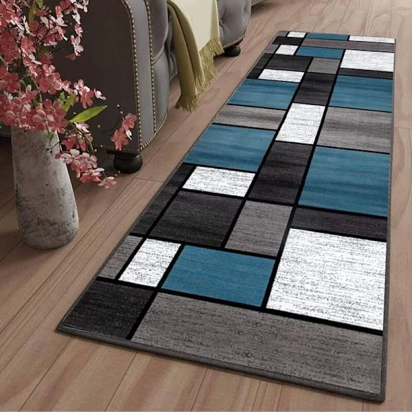 Kitchen Mat in front of Sink Washable Non-Slip Hallway Runner Long Absorbent Modern Geometric Pattern Living Room Bedroom Rug for Young Adults