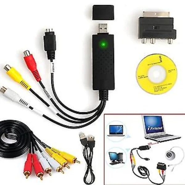 1sett USB 2.0 VHS til DVD-konverter Au-dio Video Capture Device Kit RCA-kabel for Windows 10XH ( )