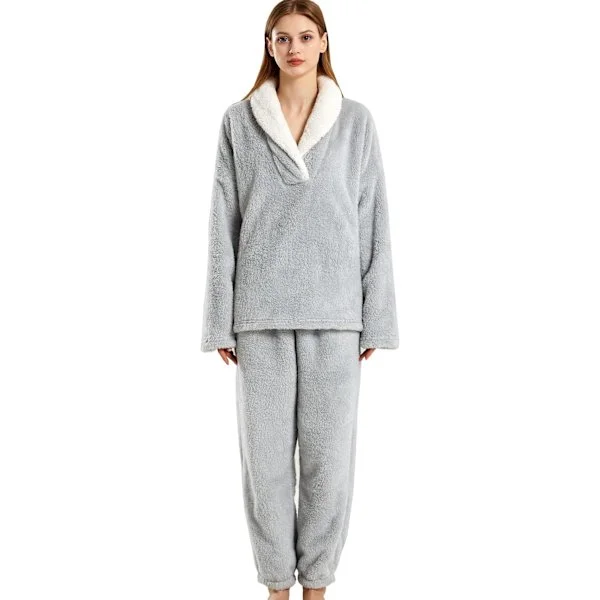 Dam Pyjamas Varmt Fleece Pyjamasset Vinter Mjuka Dam 2-Delat Nattkläder Loungewear Set Långärmad Topp och Termiska Byxor Pjs Sovkläder