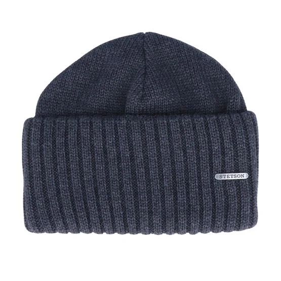 Stetson Herren Mütze Blau cuff Mütze - Merino Wool Navy Cuff - Merinowolle - Navy Blau - One Size - Strickmütze