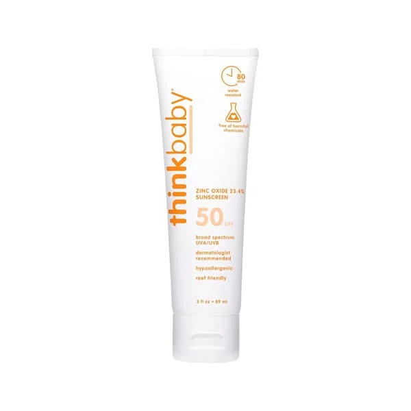 50+ Baby solkrem, 3 Oz. – Trygg, naturlig mineralsolkrem for babyer - Vannavstøtende, bredspektret UVA/UVB solbeskyttelse – Vegansk solkrem f