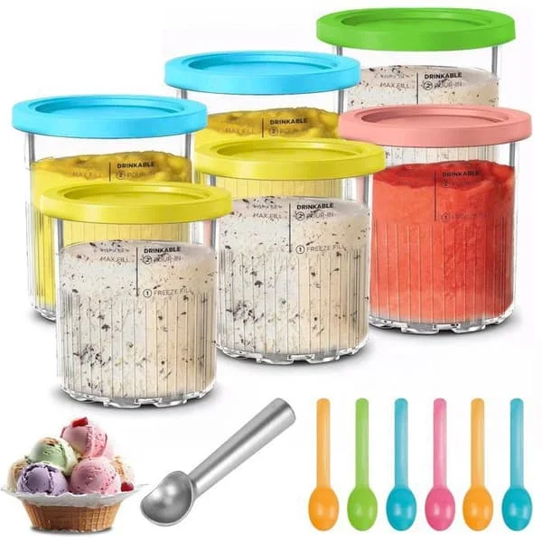 4-pack Ice Cream Pints for Ninja Creami, Ice Cream Containers with Silicone Lids Compatible with NC501/NC500 Series