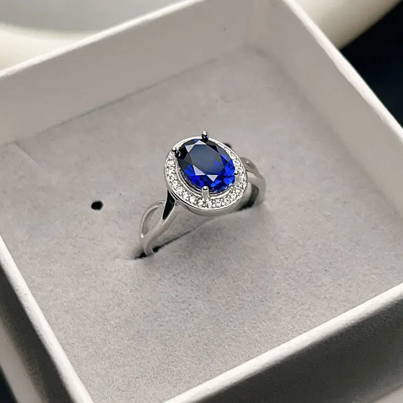 AliExpress - Bague saphir bleu artificiel en argent 925, design classique, 7mm x 9mm, 2,5 ct, saphir de laboratoire bleu foncé, bijoux en argent 925