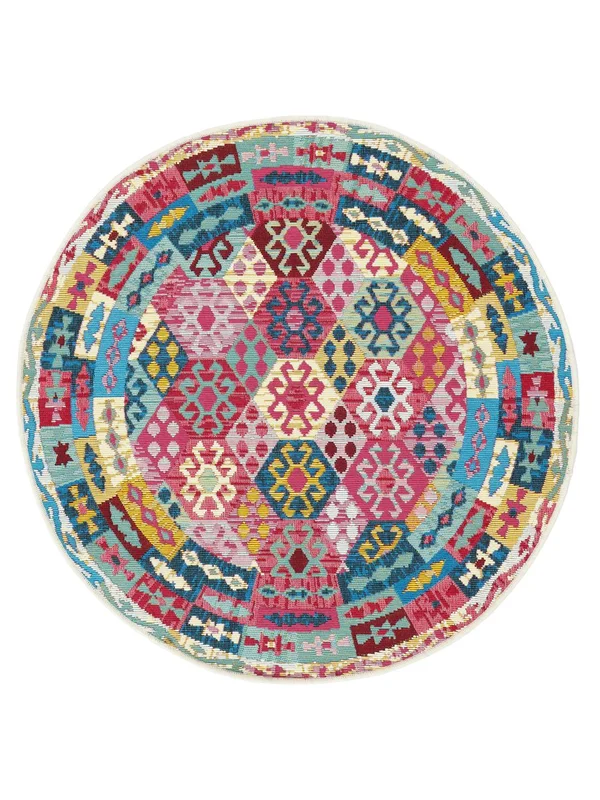 Ruva Kilim Binnen-/Buitenkleed Wasbaar Ø 100 Klein Multicolor Rond Vloerkleed