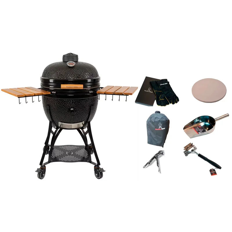 Kamado Sumo Maxi Gen 2 -kamado-grilli muotoiltulla varustesetillä, musta