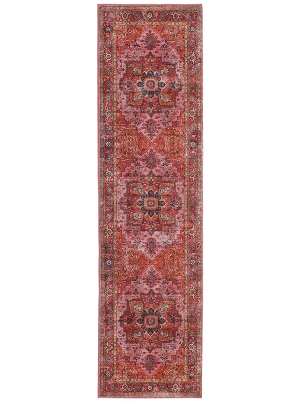 Georgia Oriental Lavable 80X300 Piccolo Rosso/Rosa Medallion Passatoia Tappeti Cotone Tappeto