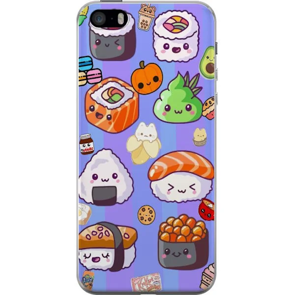 Yhteensopiva Puhelinkuori Apple iPhone SE (2016) Söpöjä piirrettyjä sushi, leivonnaisia ja välipaloja värikkäissä kawaii-kuvioissa kaikenikäisille