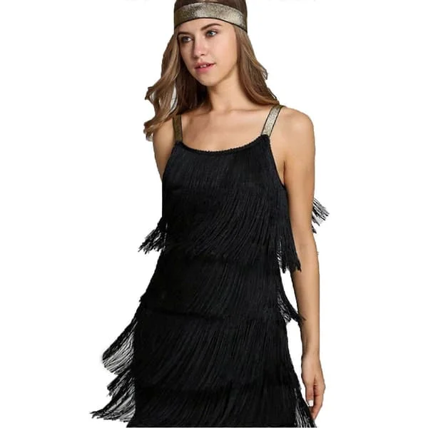【BEMS】Naisten mekko 1920-luvun hapsumekko halter-kauluksella Great Gatsby Cocktail Party Flapper-mekot Naamiaisasut Hapsut Naisten puku Mekko Musta