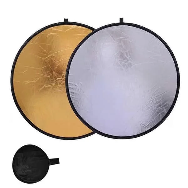 Reflektor Fotografi, 60 cm Portabel 2-i-1 Rund Reflektor Vikbar för Fotografering Fotostudio Belysning och Utomhusbelysning, Silver och Guld