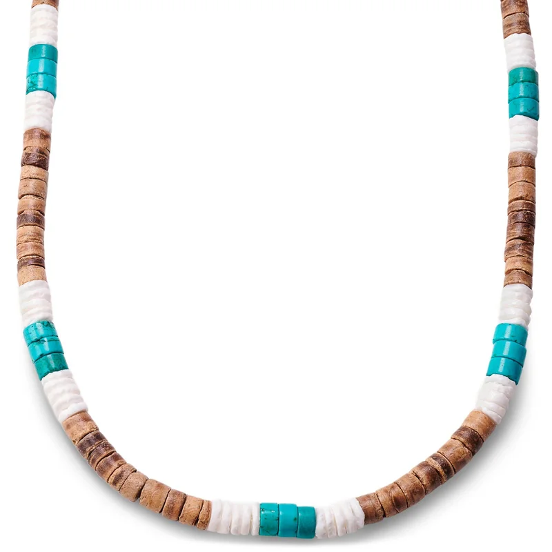 Surfer ketting met kokosnoot, schelp en turkoois voor mannen - Kralenkettingen