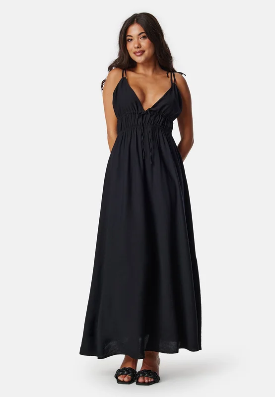 BUBBLEROOM - Tie Strap Maxi Dress - Black