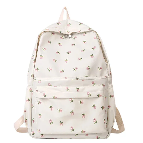 【xj】Cute Preppy Bag Floral Print Kawaii Backpack Aesthetic Backpack Laptop Daypack (White)