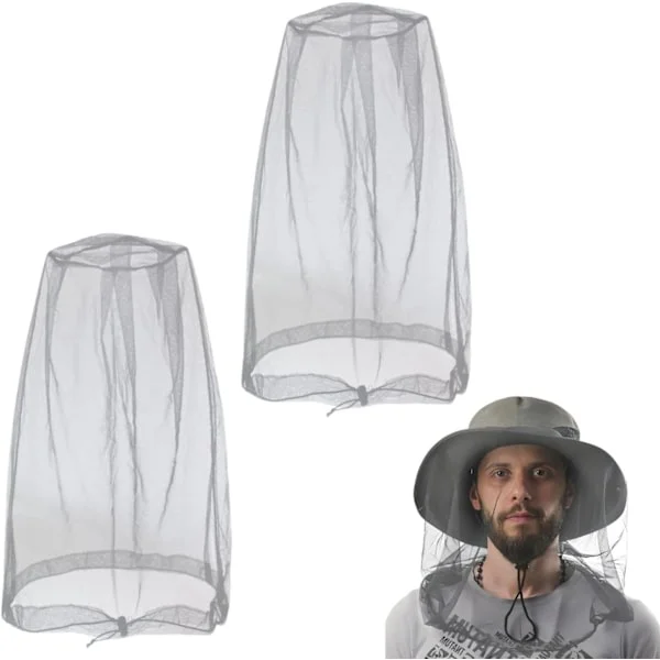 2 stycken - finmaskiga myggnät - Med bärväska för camping & utomhusaktiviteter - Insektsskydd i nylon för vandring, fiske och biodling