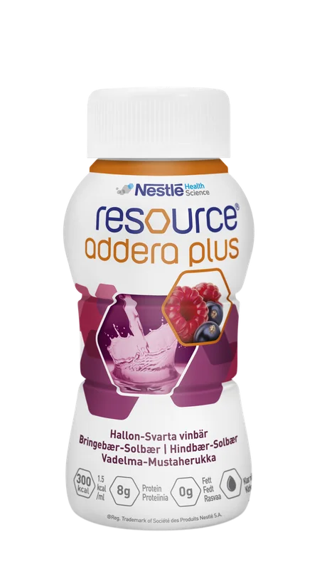 Resource addera plus næringsdrikk bringebær & solbær 4x200 ml