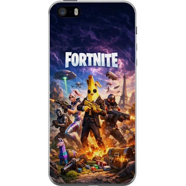 Kompatibel Mobilcover til Apple iPhone SE (2016) Farverigt actionmotiv med banankarakter og intense kampscener i spil-inspireret stil