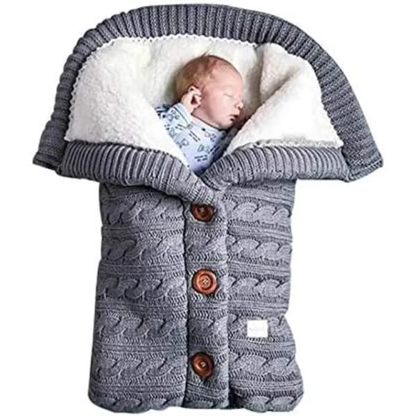 Insular Varm Baby Sovsäck Kuvert Vinter Barn Sovpåse Åkpåse Barnvagn Stickad Sovpåse Nyfödd Stickad Ull Swaddling Filt (Grå)