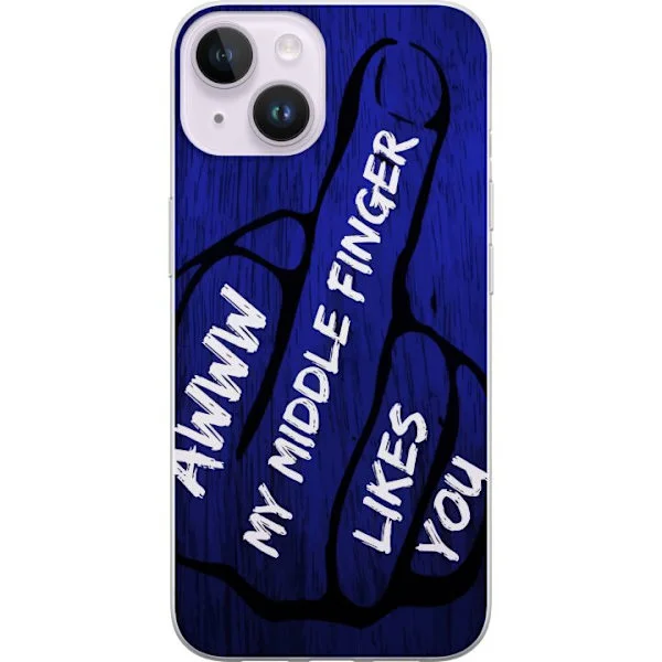 Kompatibelt Mobildeksel til Apple iPhone 15 Plus Blått tekstmotiv med holdning og kraftig typografi som skaper et dristig og uttrykksfullt inntrykk