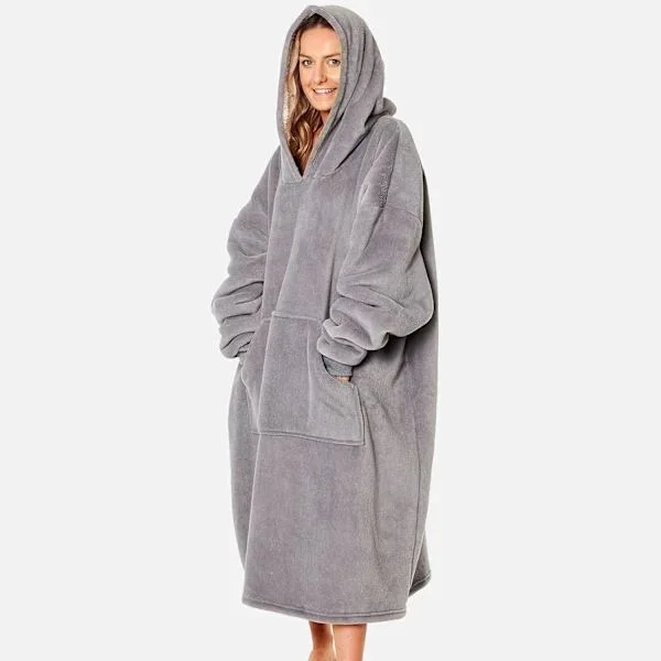 Ekstra Lang Overdimensioneret Tæppe-Hoodie Bærbart Tæppe med Lommer Ærmer Blød Sherpa Fleece Bærbart Tæppe Kæmpe Hoodie-FA- Koksgrå